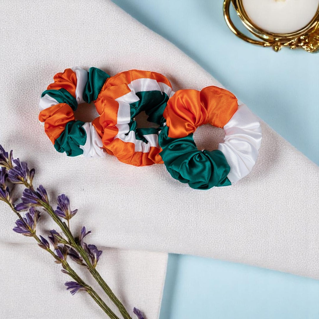 Satin Tricolor Scrunchie for Women & Girls | Indian Flag Hair Accessory