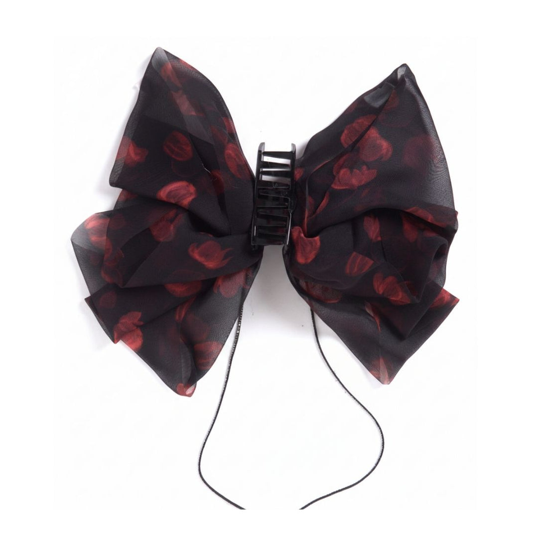Radhu & Kabby Floral Bow Hair Claw Clip for Women & Girls | Elegant Chiffon Fabric Hair Accessory with Soft Abstract Print