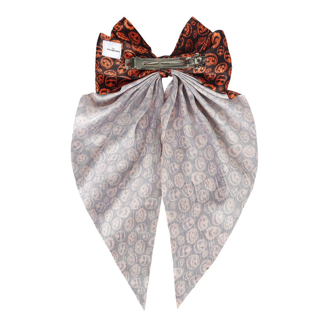 Radhu & Kabby Halloween Statement Hair Bow | Elegant Spooky & Pumpkin Printed Hair Accessories for Girls/Women