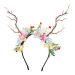 Load image into Gallery viewer, Radhu &amp; Kabby Christmas Floral Antler Headband | Fantasy Deer Horn Hairband with Flowers &amp; Leaves | Pack of 1 Soft, Lightweight Accessory