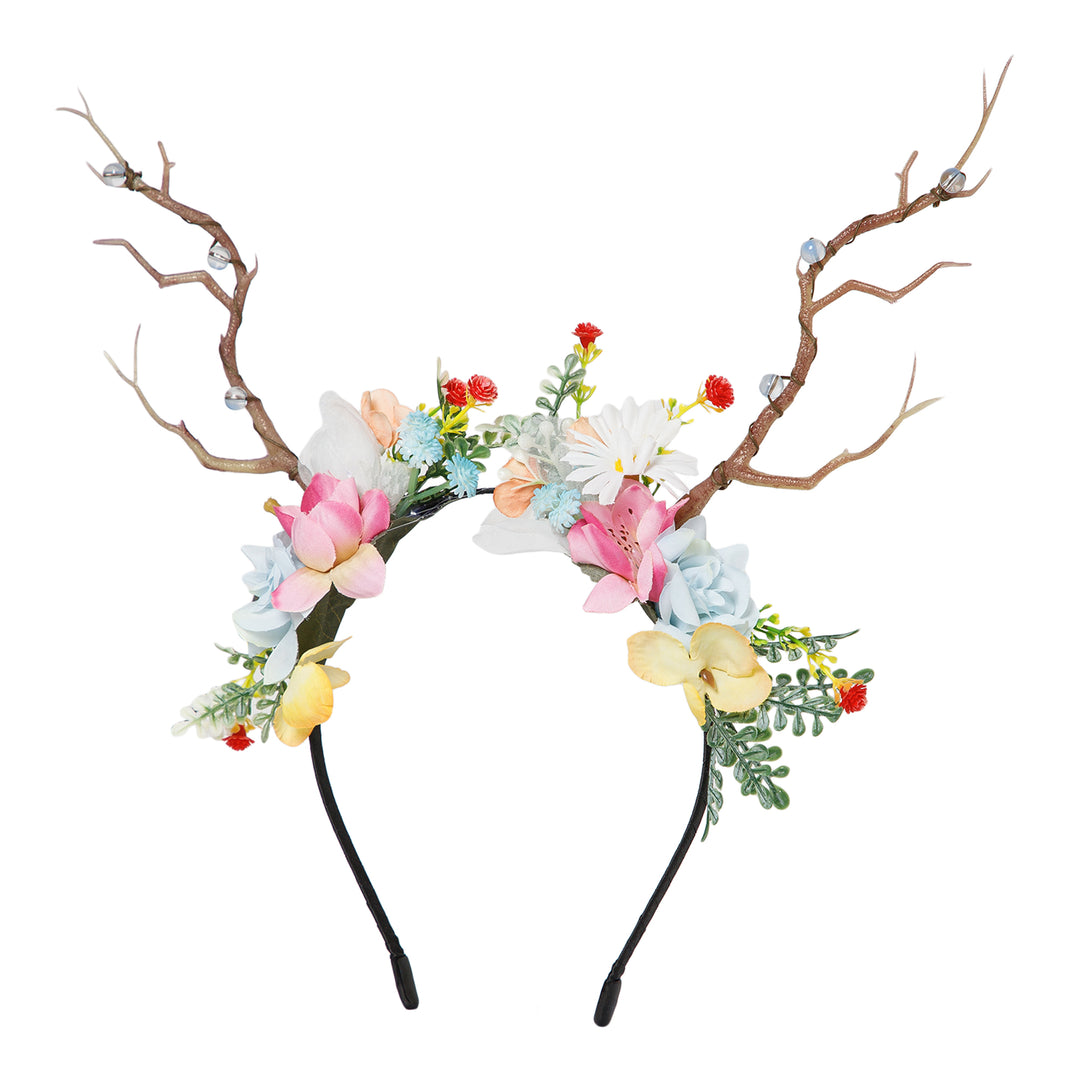 Radhu & Kabby Christmas Floral Antler Headband | Fantasy Deer Horn Hairband with Flowers & Leaves | Pack of 1 Soft, Lightweight Accessory
