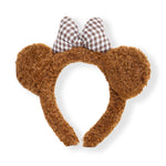 Load image into Gallery viewer, Plush Brown Bear Ear Headband with Checkered Bow For Girls One Piece
