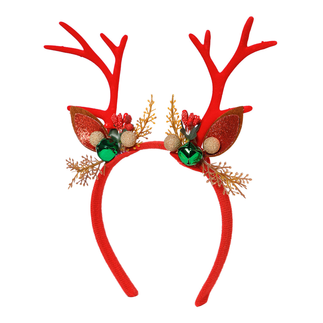 Radhu & Kabby Christmas Reindeer Headband | Festive Antler Design with Bells & Glitter | Soft, Lightweight & Comfortable Hairband | Pack of 1