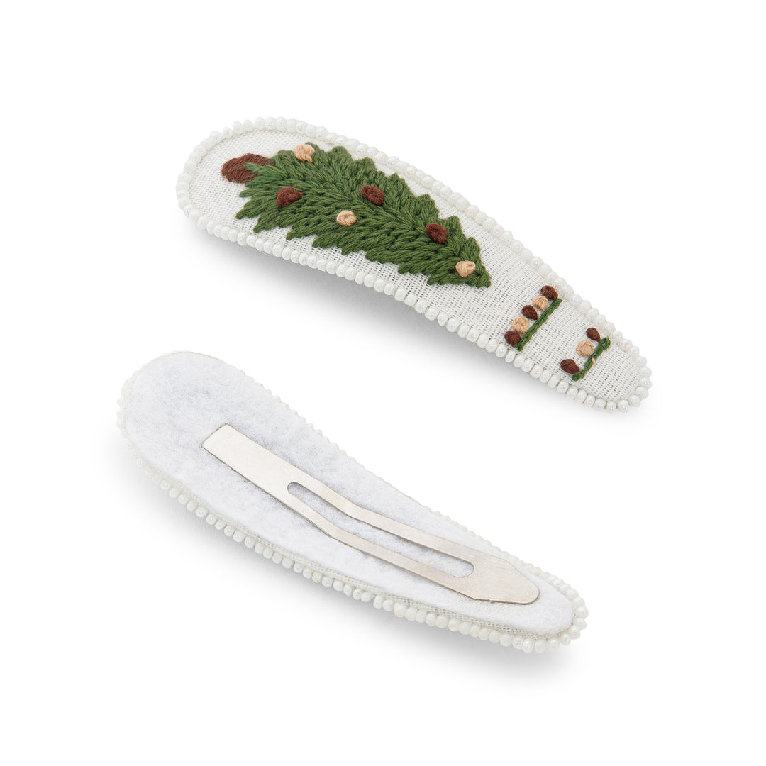 Radhu & Kabby Festive Christmas Tree Hair Clips with Beads for Women & Girls