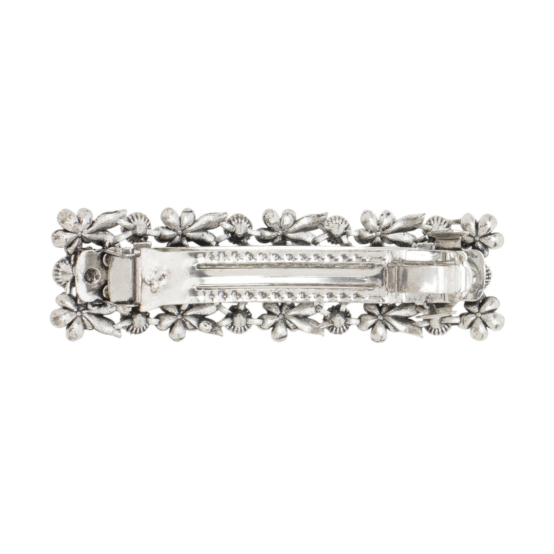 Radhu & Kabby Silver Barrette Hair Clip For Girls/Women | Set of 1 Metal Hair Barrette | Vintage Style with Stone Accents