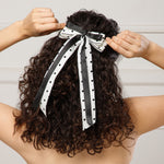Load image into Gallery viewer, Elegant Polka Dot Ribbon Hair Bows – Set of 2 Stylish Long Tail Clips