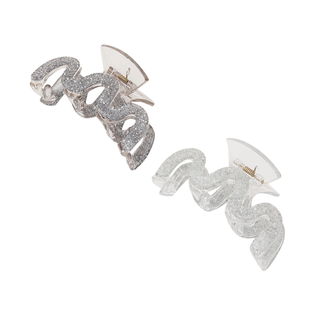 Radhu & Kabby Glitter Hair Clutchers for Girls/Women | Set of 2 Silver & Grey | Sparkling Hair Accessories