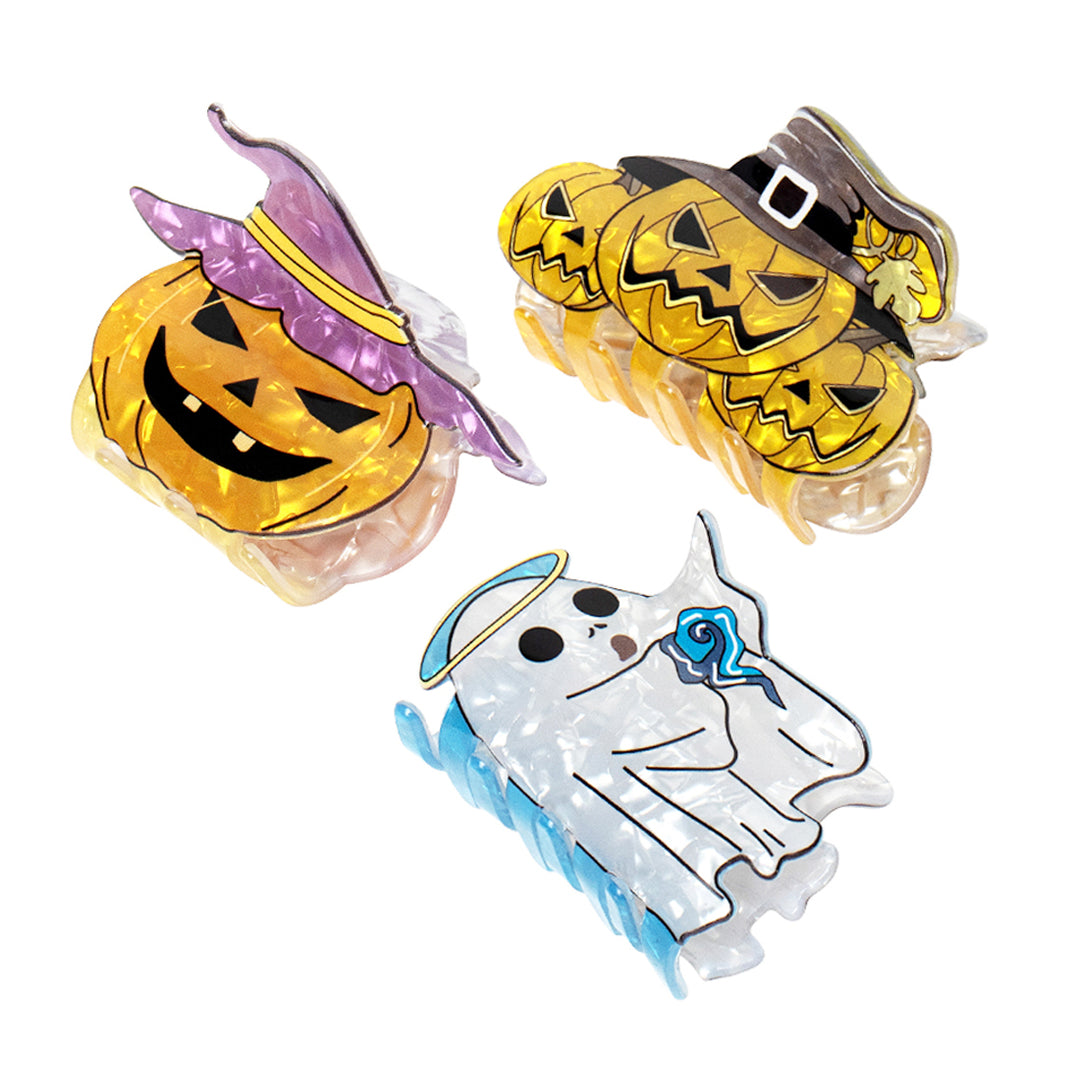 Halloween Pumpkin & Ghost Claw Clips Clutchers Set of 3