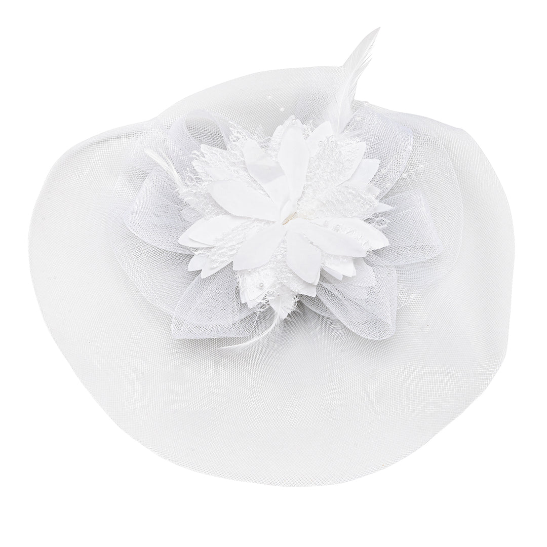 Radhu & Kabby Floral Fascinator Hat for Women | Set of 1 Classic & Stylish White Hat with Alligator Clips & Headband