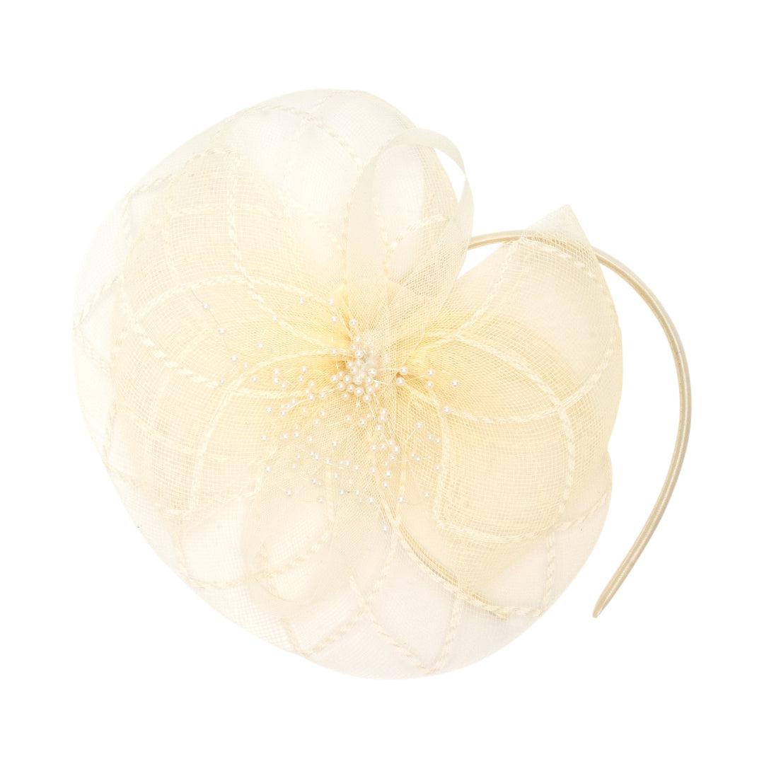 Radhu & Kabby Fascinator Hat for Girls/Women | Set of 1 Lemon Hat with Pearl & Mesh Bow Design | Includes Alligator Clip & Headband