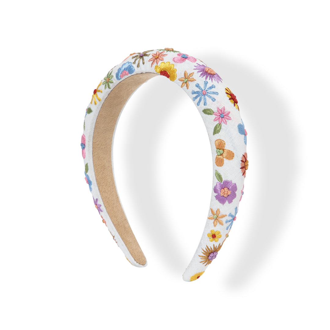 Radhu & Kabby Classy White Hairband Adorned with Floral Embroidery for Girls/Women