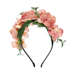 Load image into Gallery viewer, Radhu &amp; Kabby Dusty Rose Floral Hair Tiara Headband for Girls/Women | Artificial Roses &amp; Blossoms on Black Band | Set of 1 Elegant Accessory