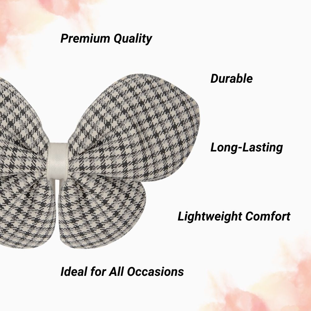 Radhu & Kabby Fabric Butterfly Hair Clips for Girls & Women | Set of 3 Elegant Neutral Soft Checkered Bows