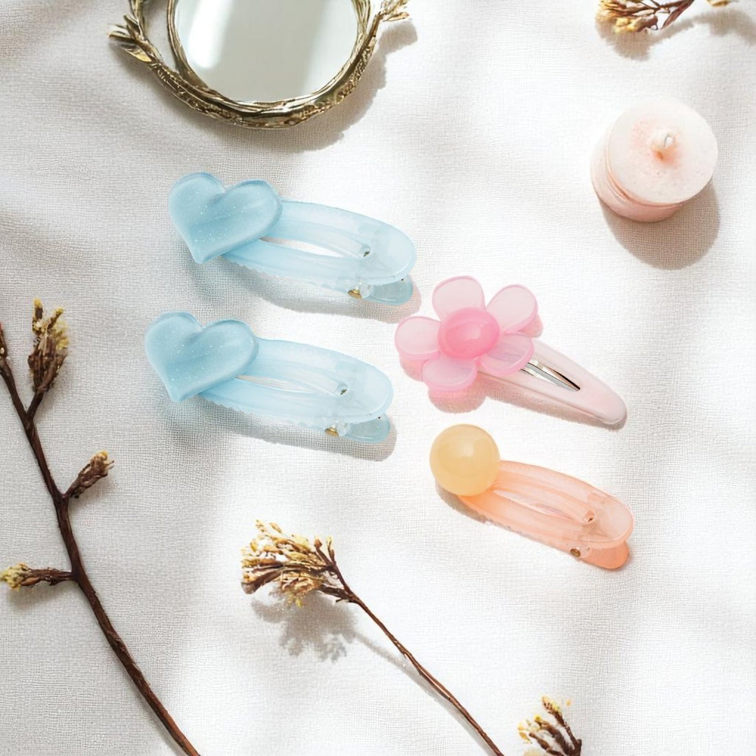 Hair Clips for Girls Pastel Shades Baby Blue & Peach Set of 4