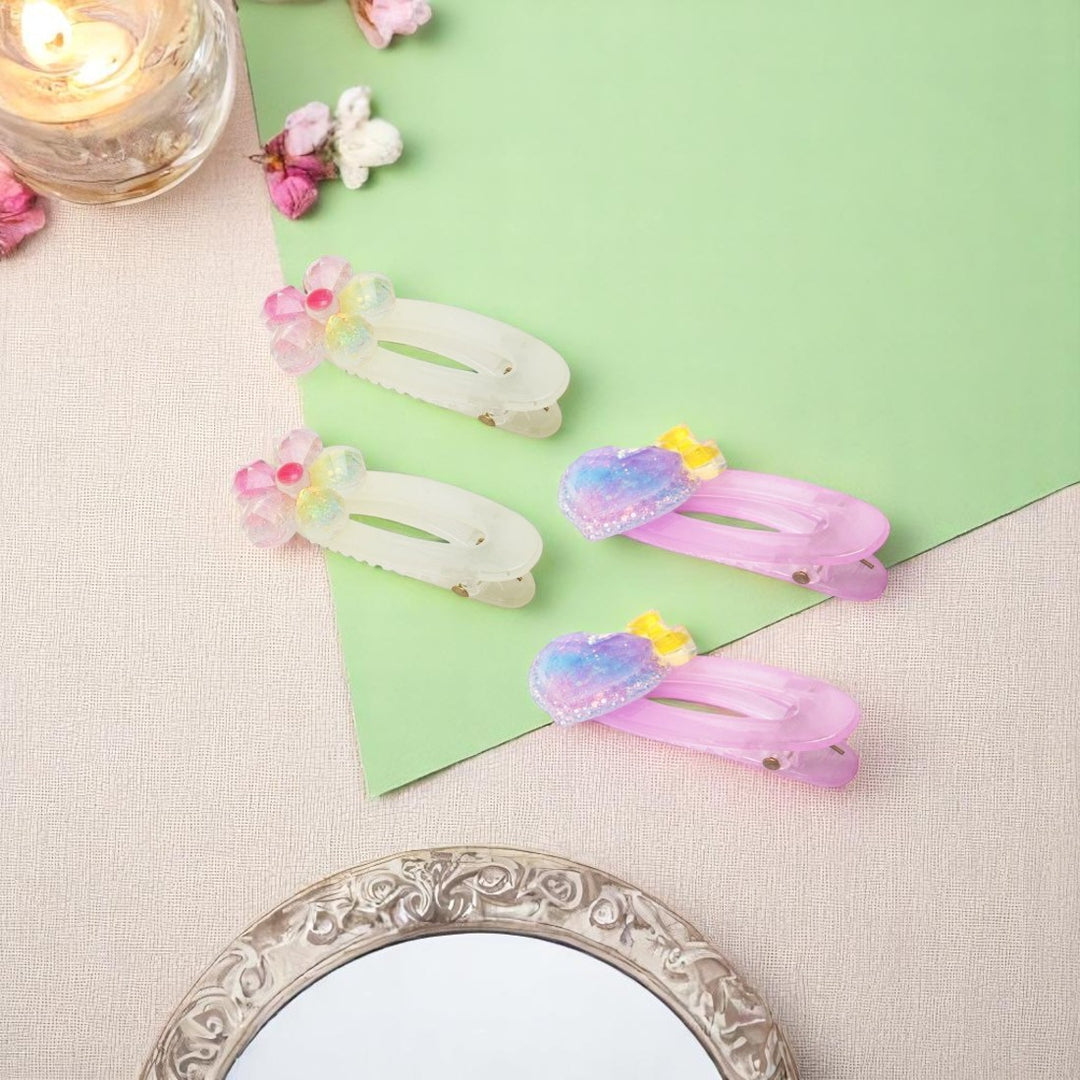 Hair Clips Set For Girls with Alligator Pins in Pastel Purple & Light Green Shades Pack of 4