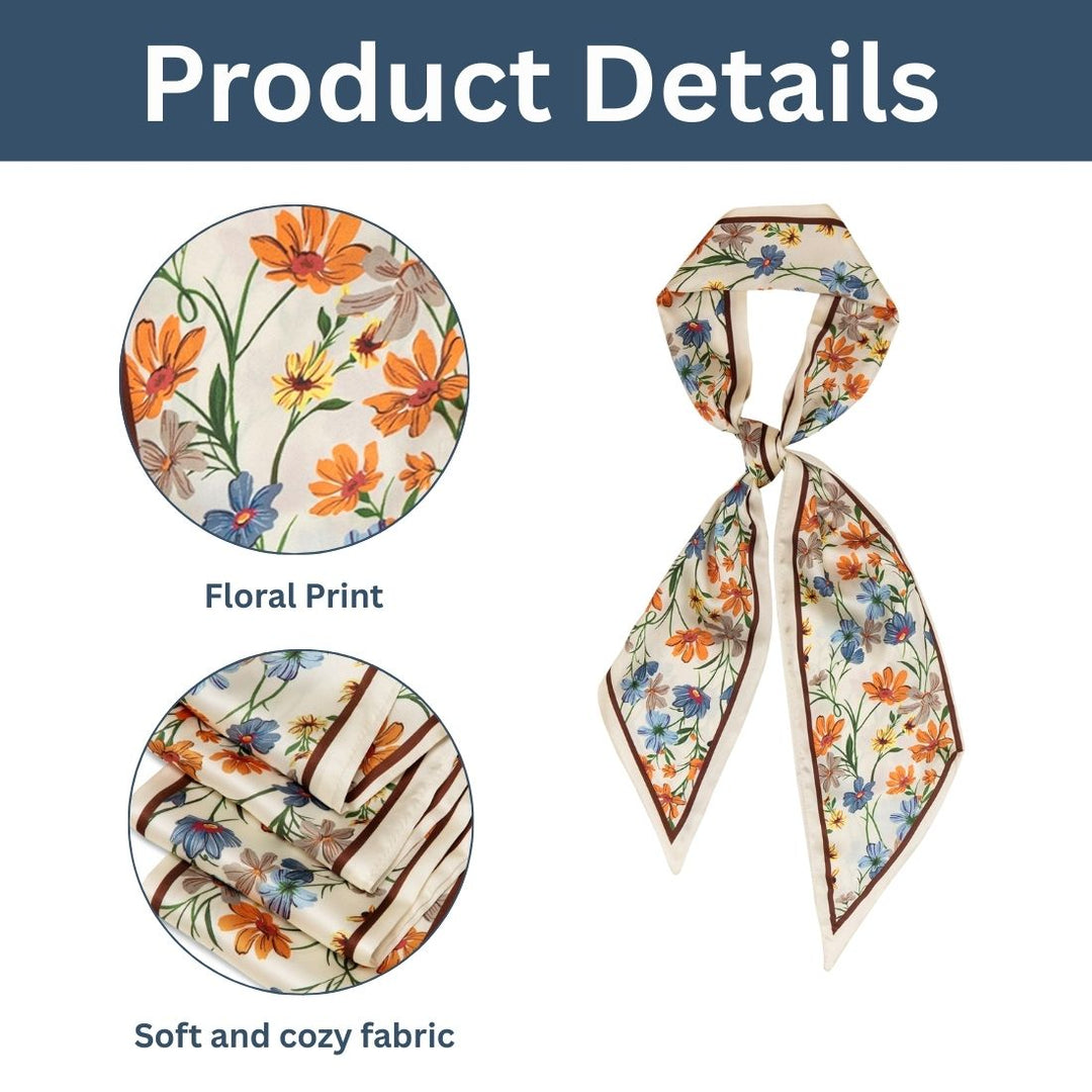 Ivory Floral Silk Scarf for Women | Lightweight Elegant Neck Accessory