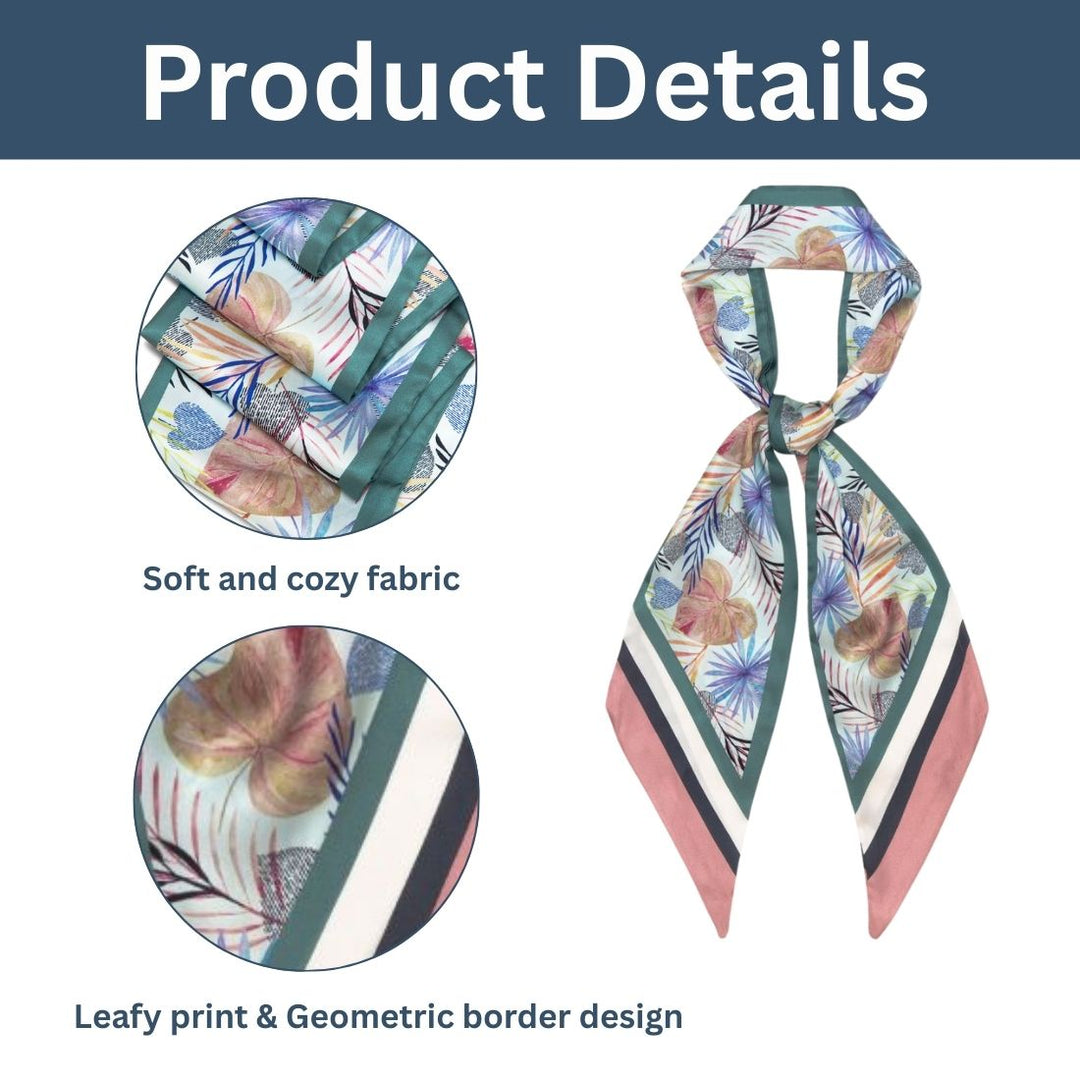 Elegant Satin Scarf for Women | Tropical Leaf & Floral Print | Soft & Stylish