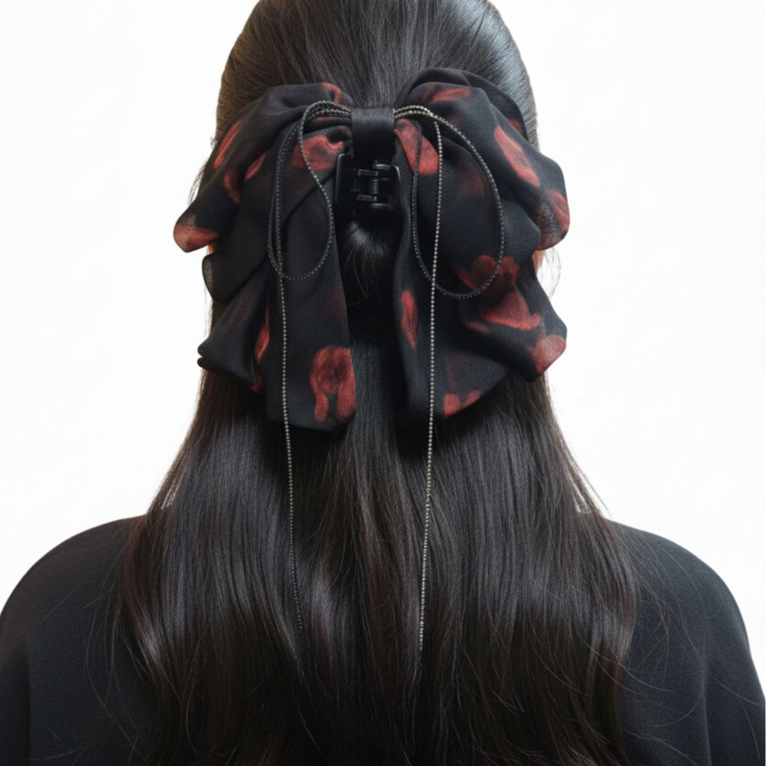 Radhu & Kabby Floral Bow Hair Claw Clip for Women & Girls | Elegant Chiffon Fabric Hair Accessory with Soft Abstract Print