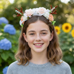 Load image into Gallery viewer, Radhu &amp; Kabby Christmas Headband for Girls/Women | Festive Hair Accessories with Peach, Berries, Leaves, &amp; Glitter Balls