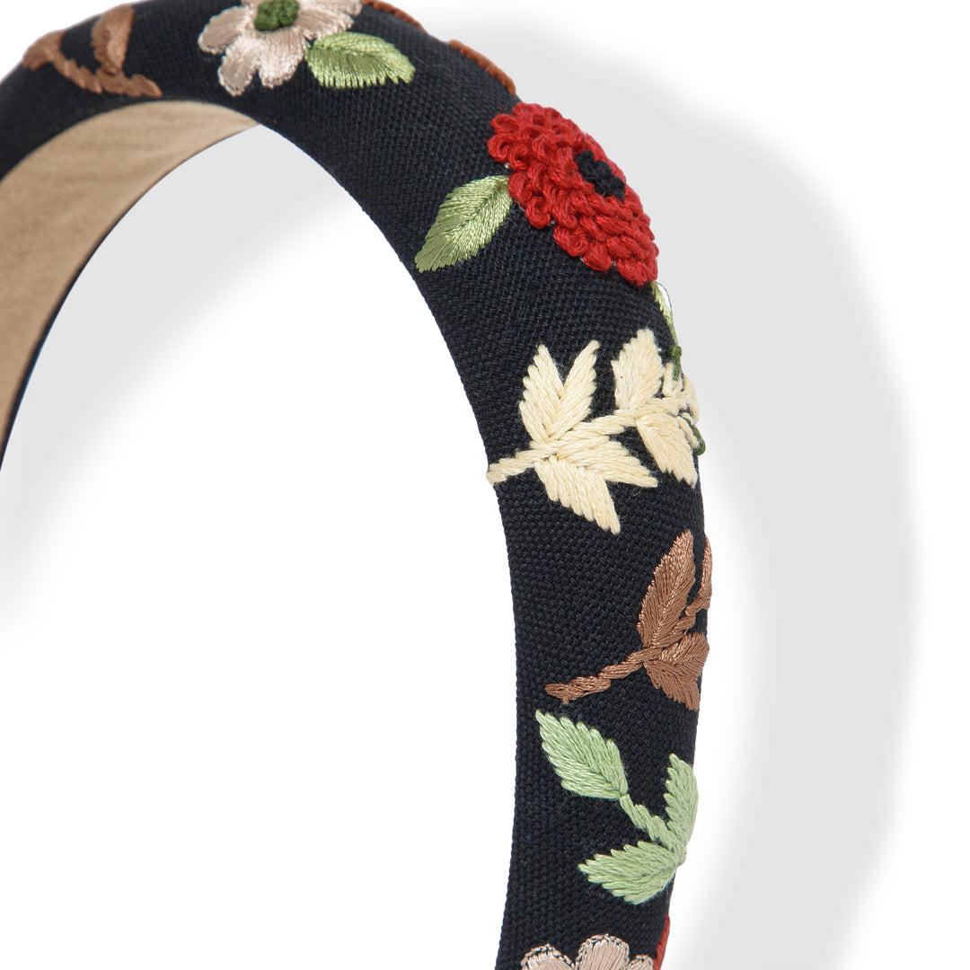 Radhu & Kabby Black Floral Embroidered Hairband | Handmade Headband for Women & Girls