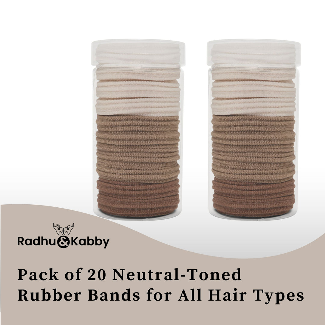 Radhu & Kabby Neutral Hair Ties Set | Brown & Beige Elastic No-Damage Ponytail Holders