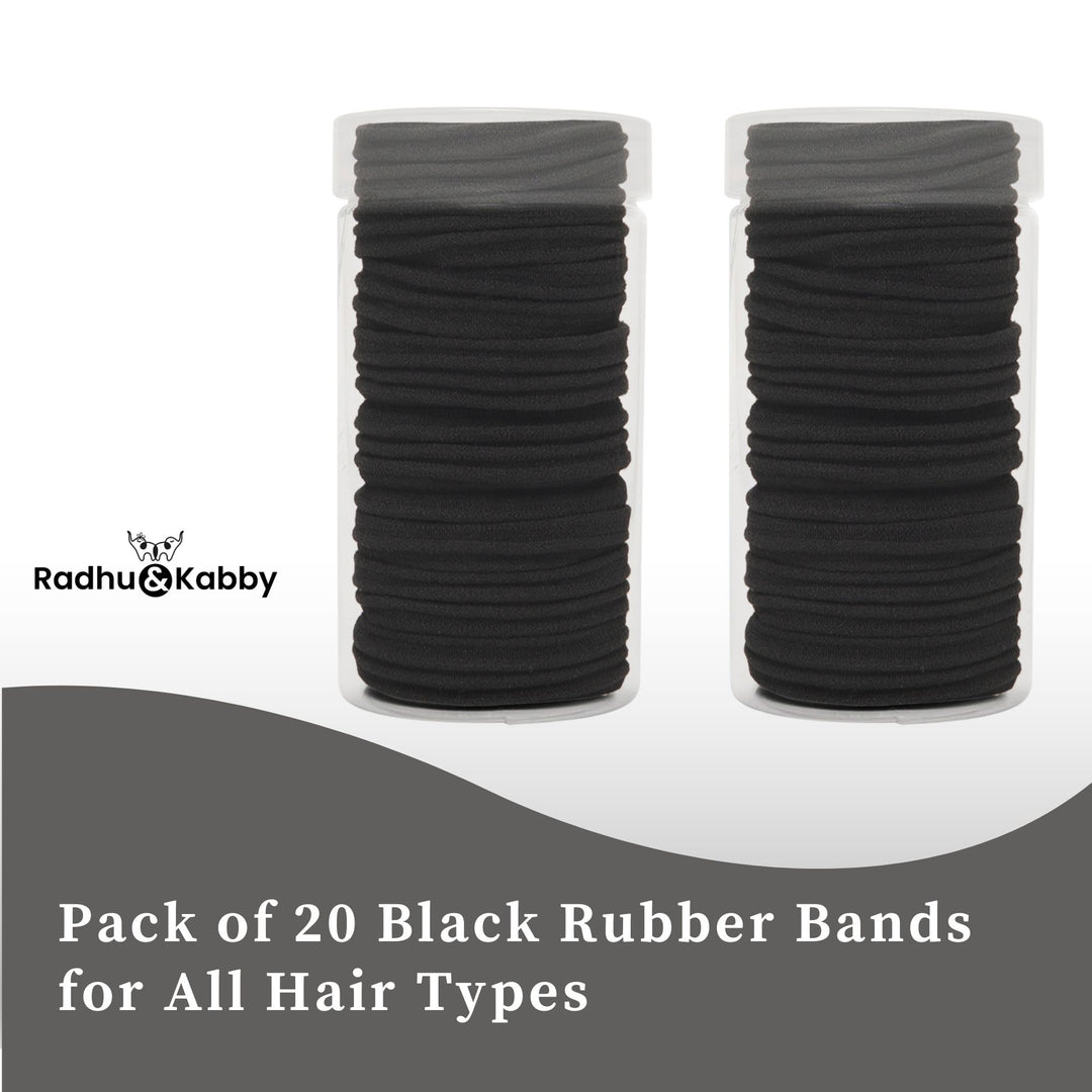 Radhu & Kabby Black Hair Ties Set | No-Damage Elastic Rubber Bands for Women & Girls