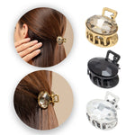 Load image into Gallery viewer, Mini Oval Hair Claw Clips – Black, Gold &amp; Smoky Topaz Set of 3