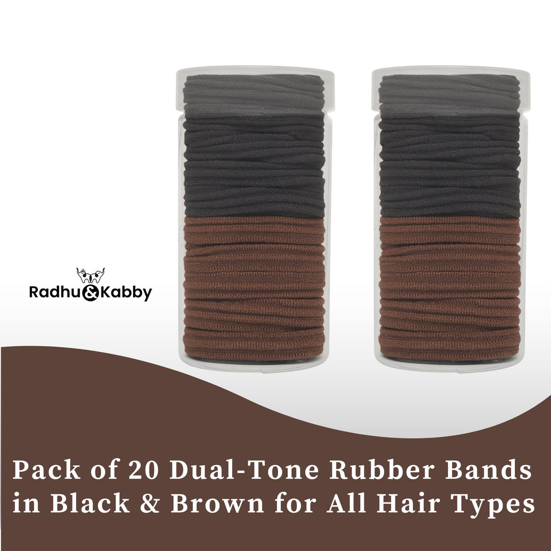Radhu & Kabby Premium Hair Ties | Set of 20 Black & Brown | Gentle Grip, Long-Lasting & Suitable for All Hair Types