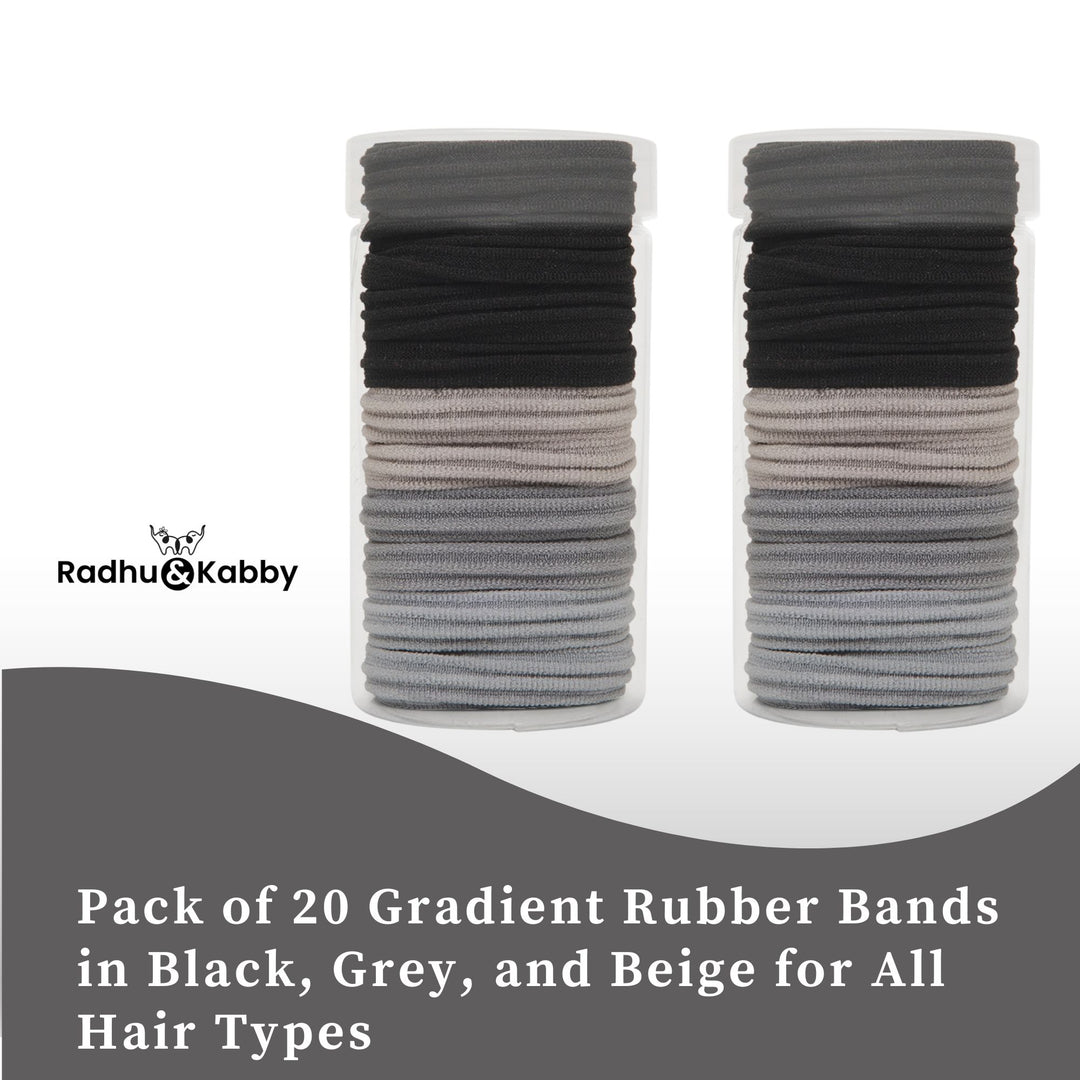 Radhu & Kabby Premium Hair Ties | Set of 20 Black & Grey | Gentle Grip, Long-Lasting & Suitable for All Hair Types