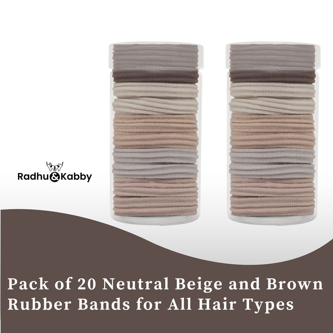Radhu & Kabby Premium Hair Rubber Bands | Pack of 20 Neutral Shades | Gentle & Stretchable