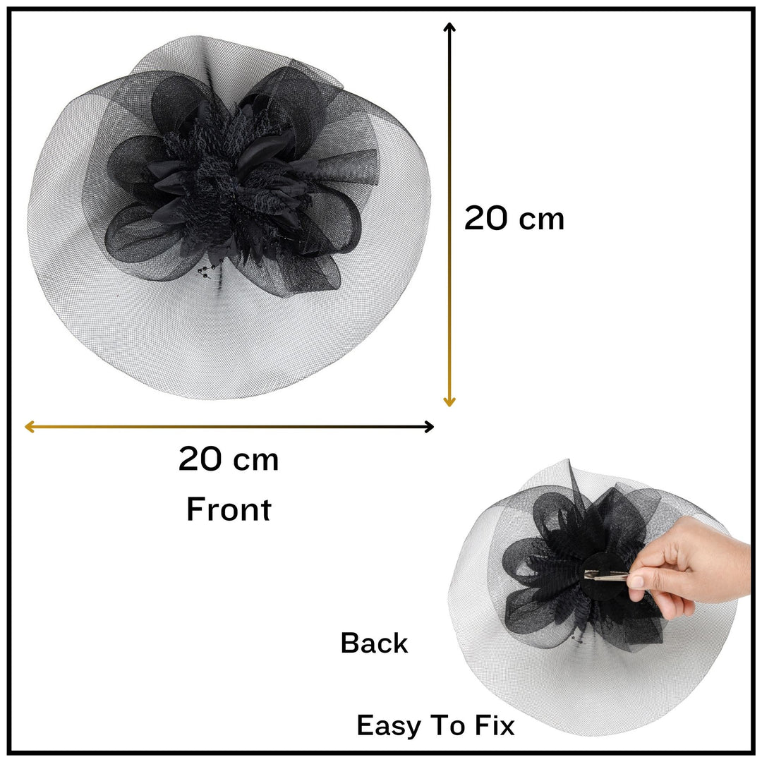 Radhu & Kabby Floral Fascinator Hat for Women | Set of 1 Stylish Black Hat with Alligator Clips & Headband