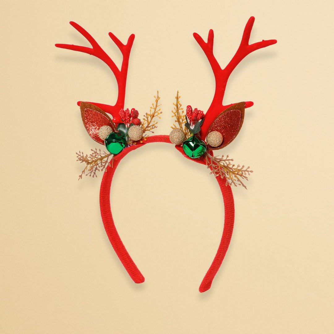 Radhu & Kabby Christmas Reindeer Headband | Festive Antler Design with Bells & Glitter | Soft, Lightweight & Comfortable Hairband | Pack of 1