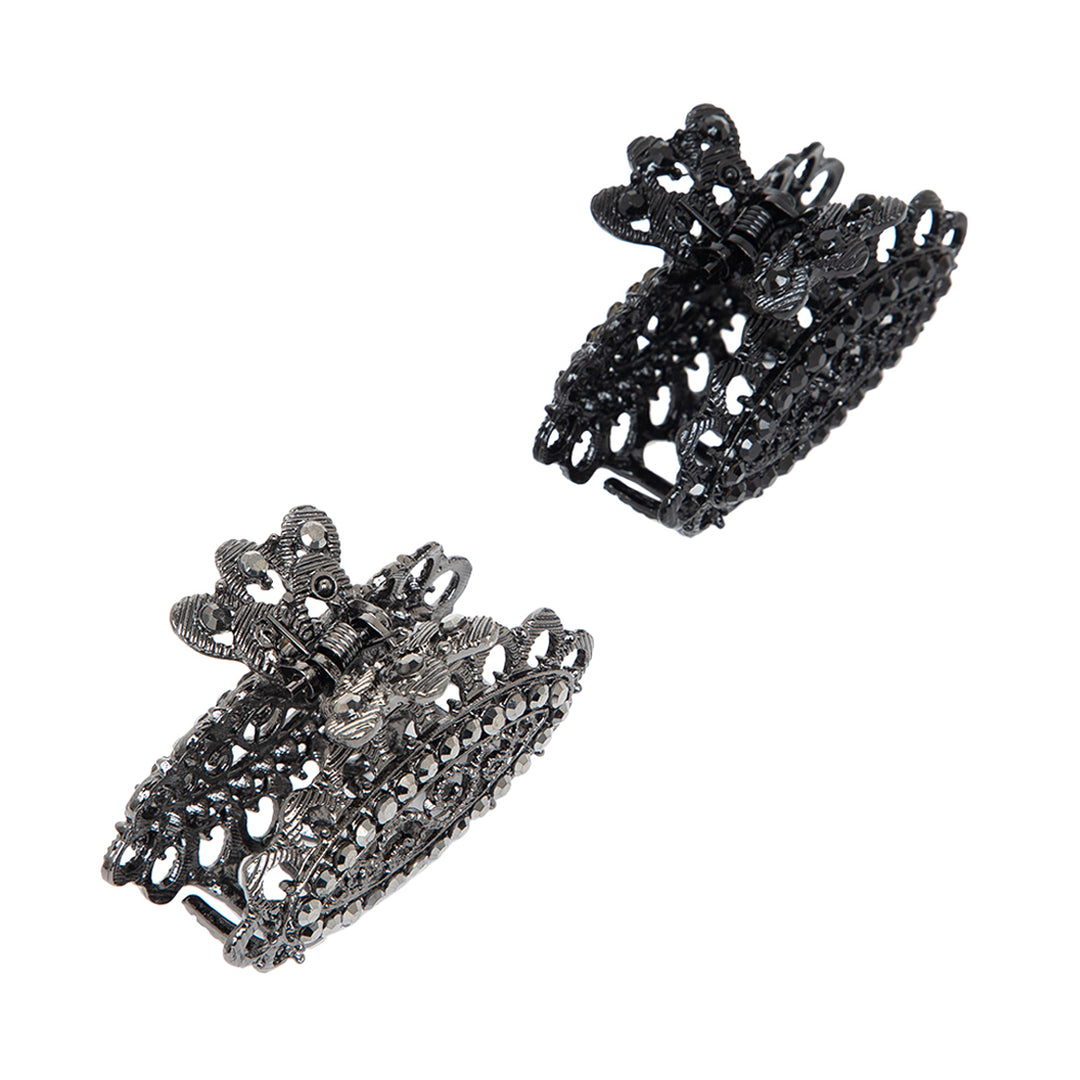 Vintage Black Rhinestone Hair Claw Clips – Set of 2 Elegant Hair Accessories