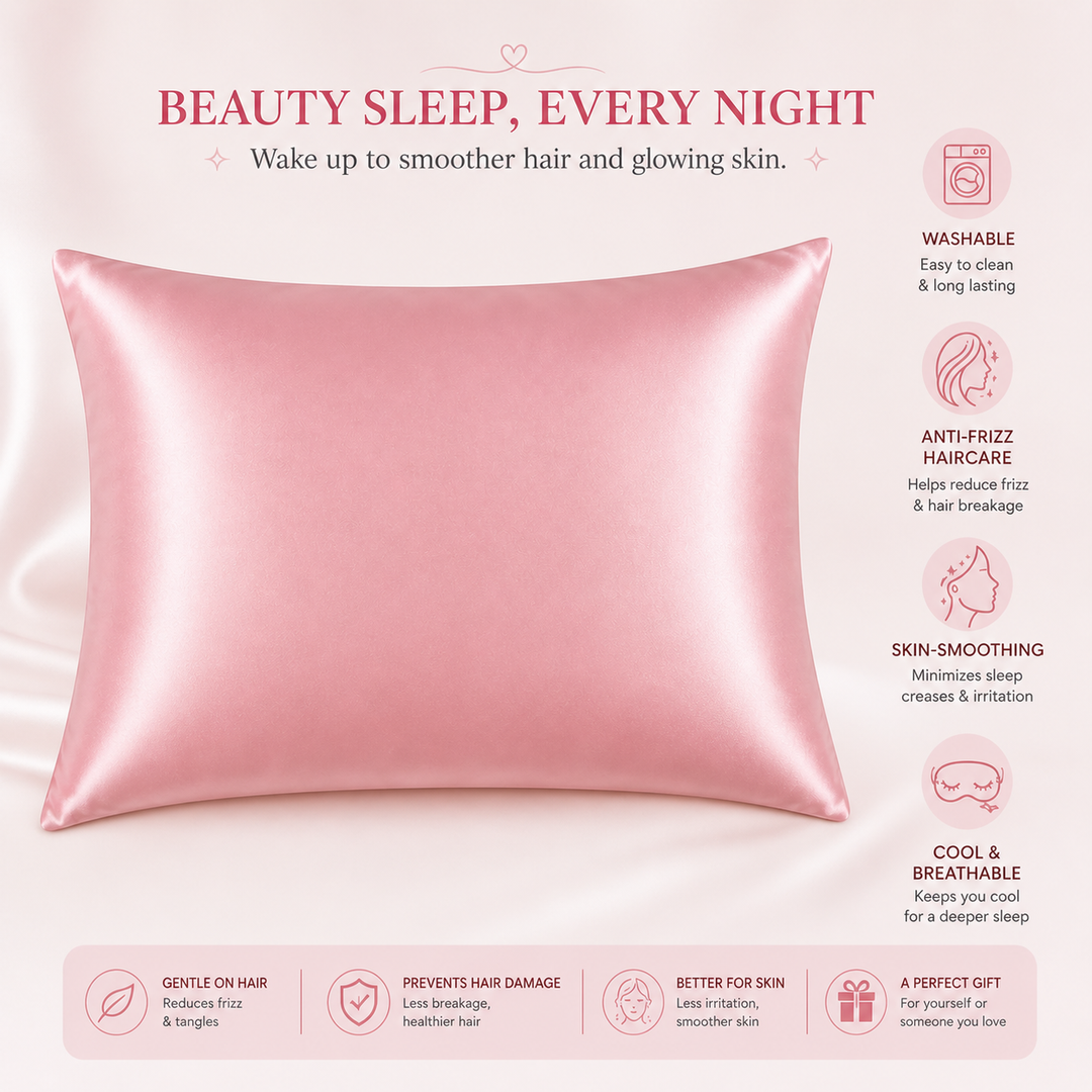 Radhu & Kabby Satin Silk Pillow Covers with 3 Scrunchies | Hair Care Pillow Cover for Frizz Control & Smooth Skin | Standard Size 72 x 48 cm