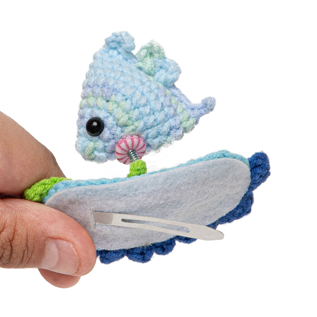 Radhu & Kabby Crochet Hair Clip | Handmade Fish with Ocean-Themed Tic-Tac Clip for Kids/Girls