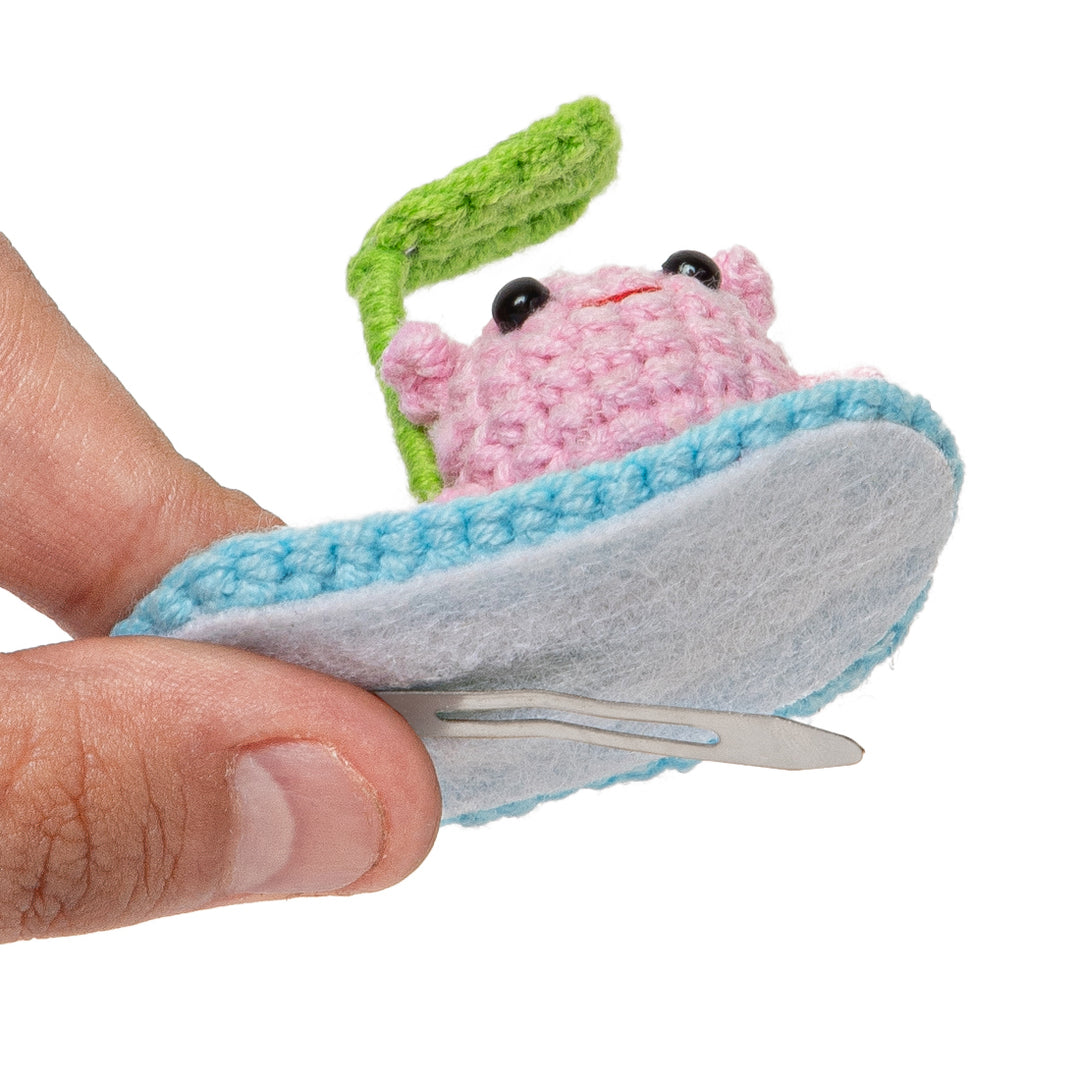 Radhu & Kabby Handmade Crochet Tic Tac Hair Clip | Adorable Pink Character with Leaf Stem for Girls & Women