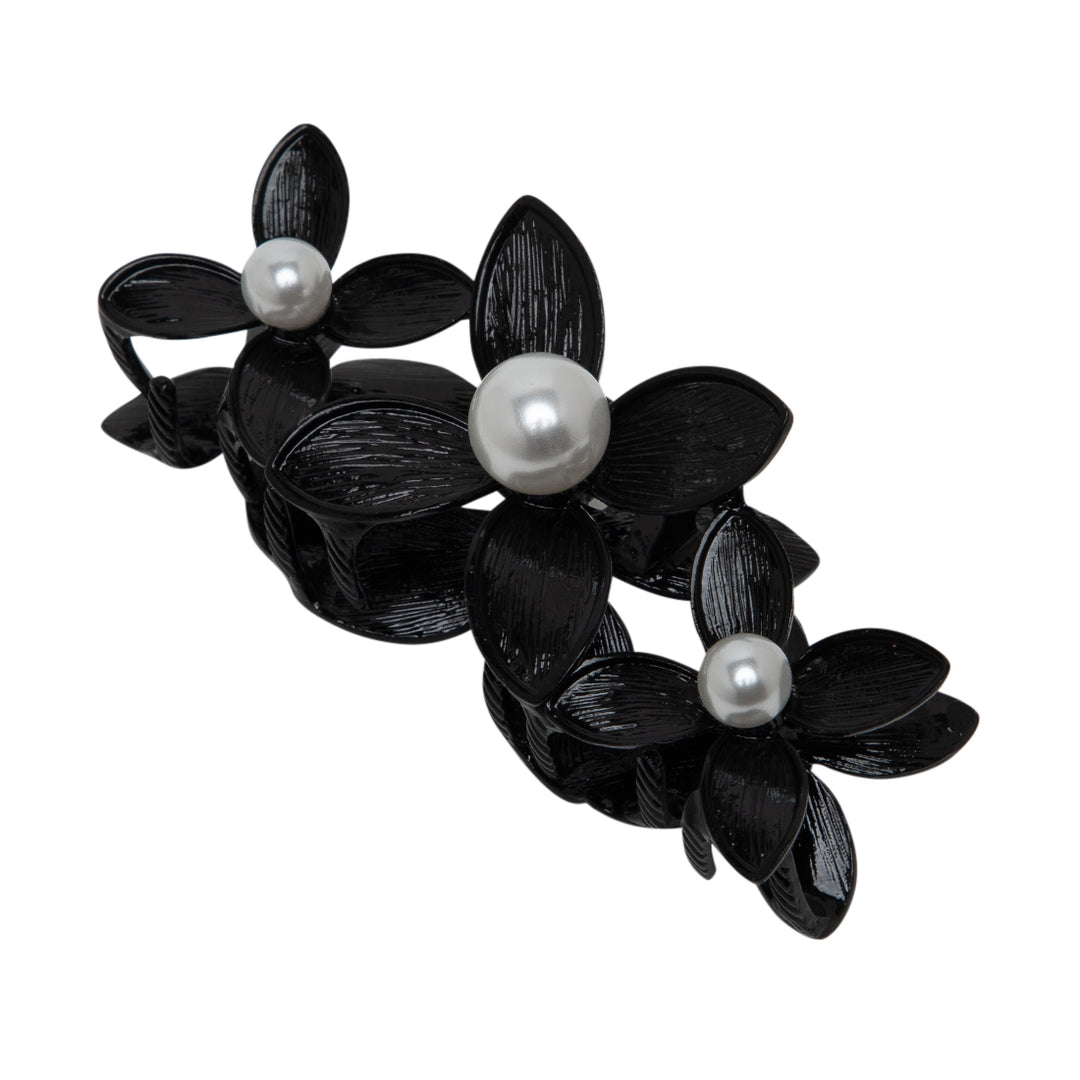 Elegant Floral Pearl Hair Claw Clip - Vintage Metal Flower Hair Accessory