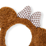 Load image into Gallery viewer, Plush Brown Bear Ear Headband with Checkered Bow For Girls One Piece
