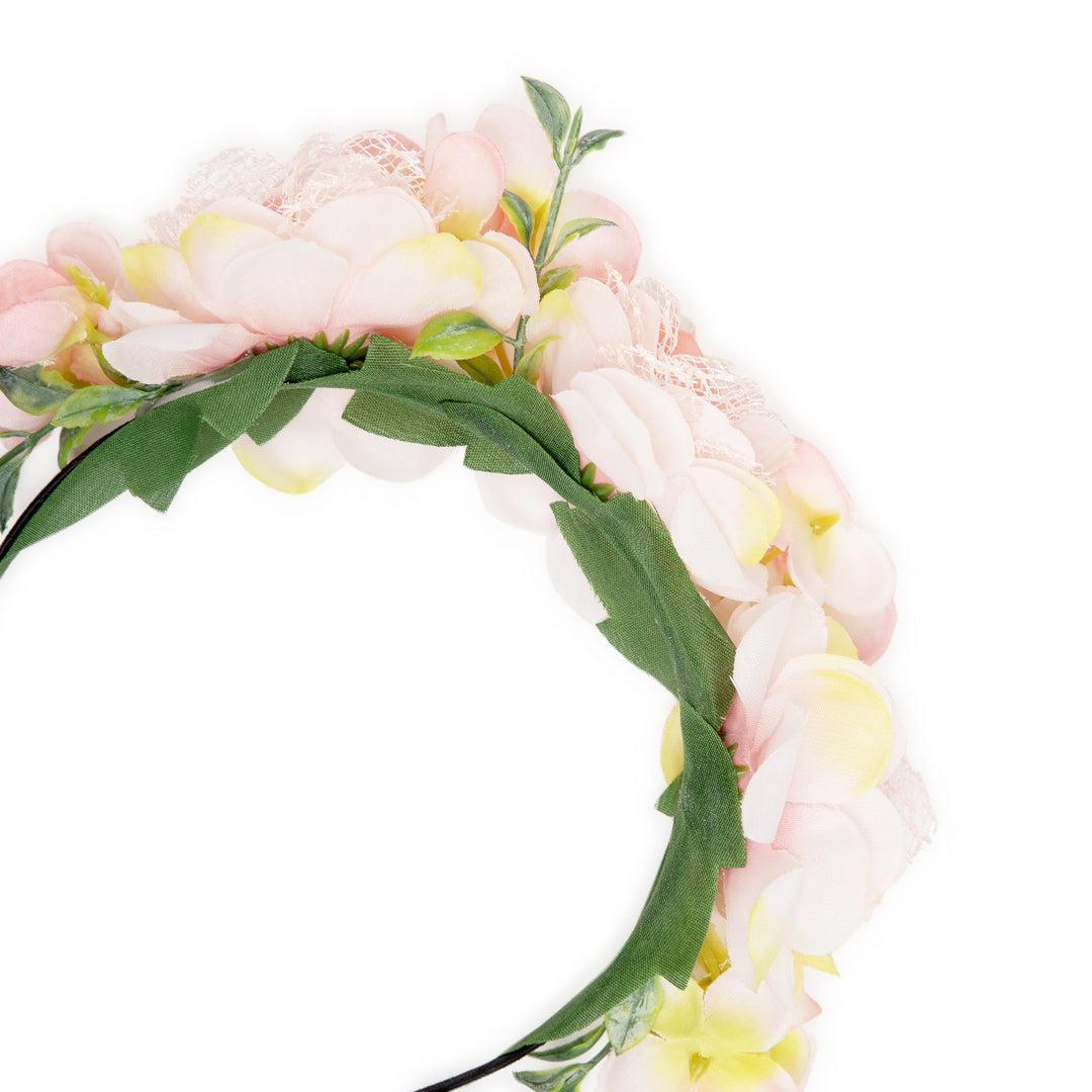 Radhu & Kabby Pink Floral Hair Tiara Headband for Girls/Women | Elegant Accessory for Haldi, Weddings, Photoshoots, Baby Showers & Parties