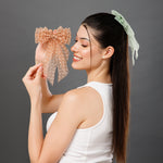 Load image into Gallery viewer, Polka Dot Net Tail Hairbow Green &amp; Beige Colour Set of 2