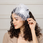 Load image into Gallery viewer, Radhu &amp; Kabby Elegant White Fascinator Hat for Girls/Women | Pearl Mesh Flower Design | Party Accessory