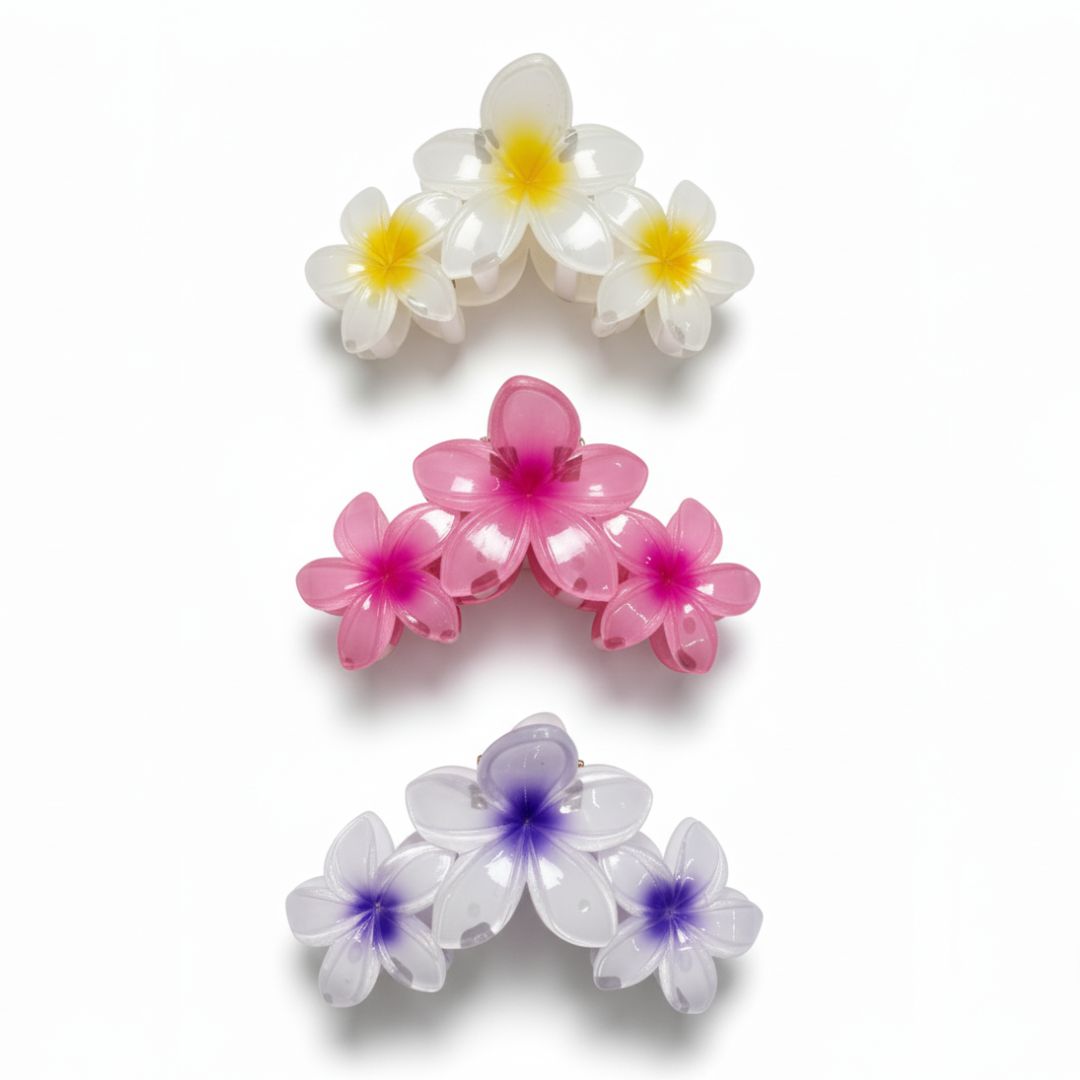 Radhu & Kabby Premium Floral Hair Clutchers for Women | Glossy Flower Design in Pink, Yellow & Purple | Lightweight Hair Accessories
