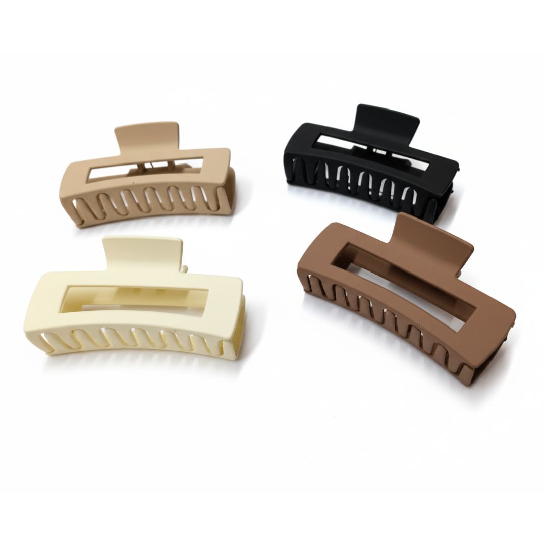 Radhu & Kabby Matte Rectangular Hair Claw Clip for Women/Girls | Set of 4 Minimal Everyday Hair Accessory