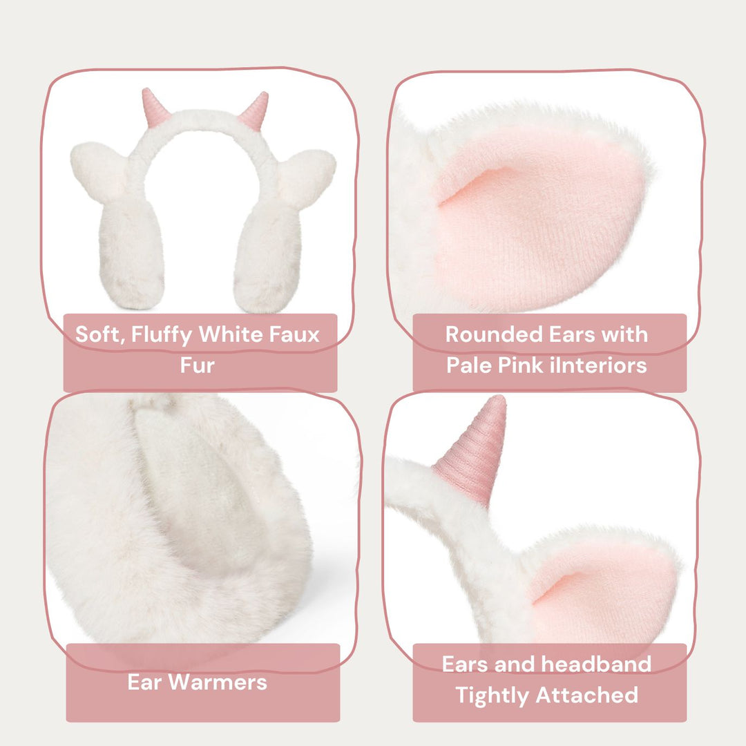 Radhu & Kabby Adorable Pink Horn Plush Earmuffs | Cozy, Soft & Warm Winter Ear Warmer