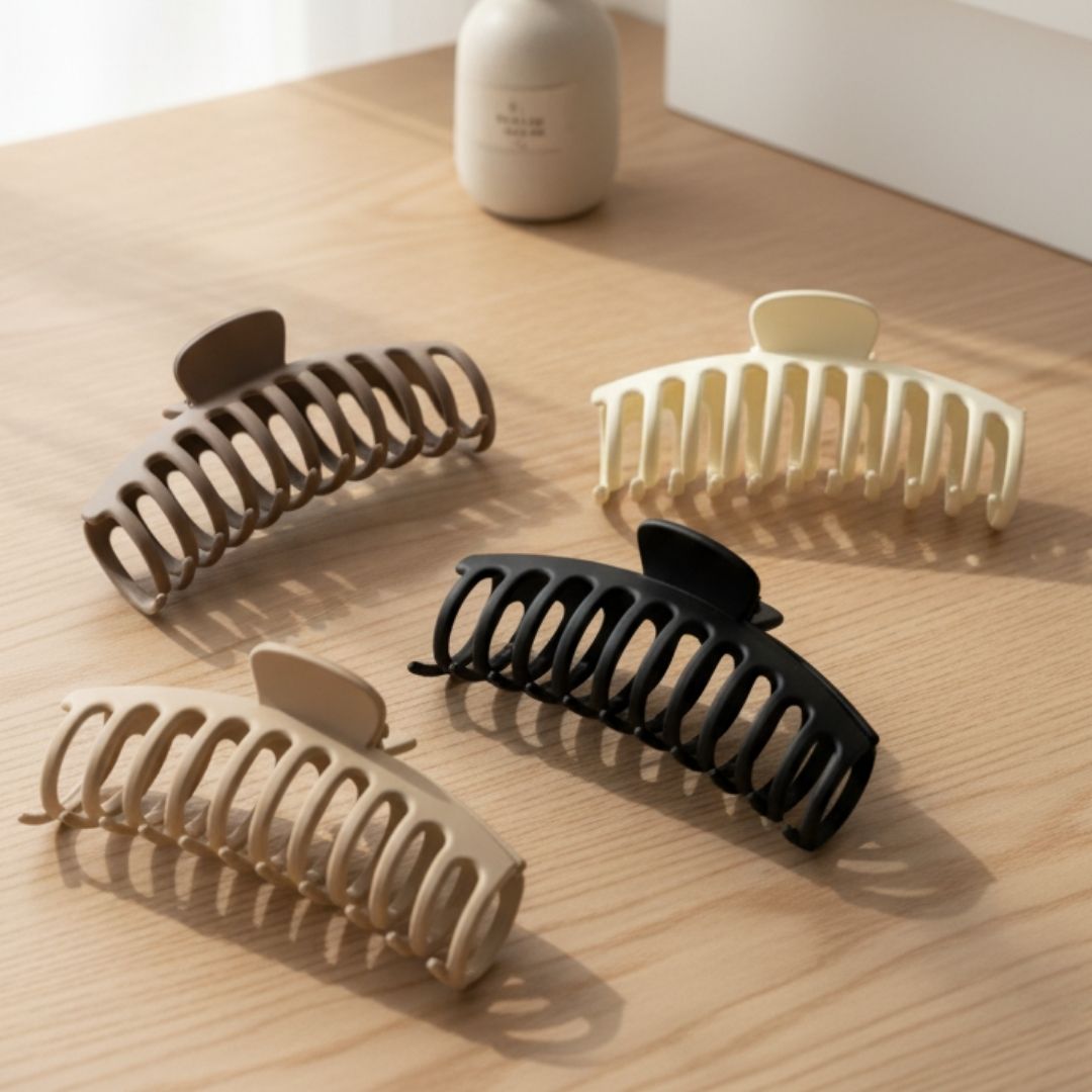 Radhu & Kabby Matte Hair Claw Clip Set of 4 | Wide Tooth Strong Hold | Neutral Shades for Women