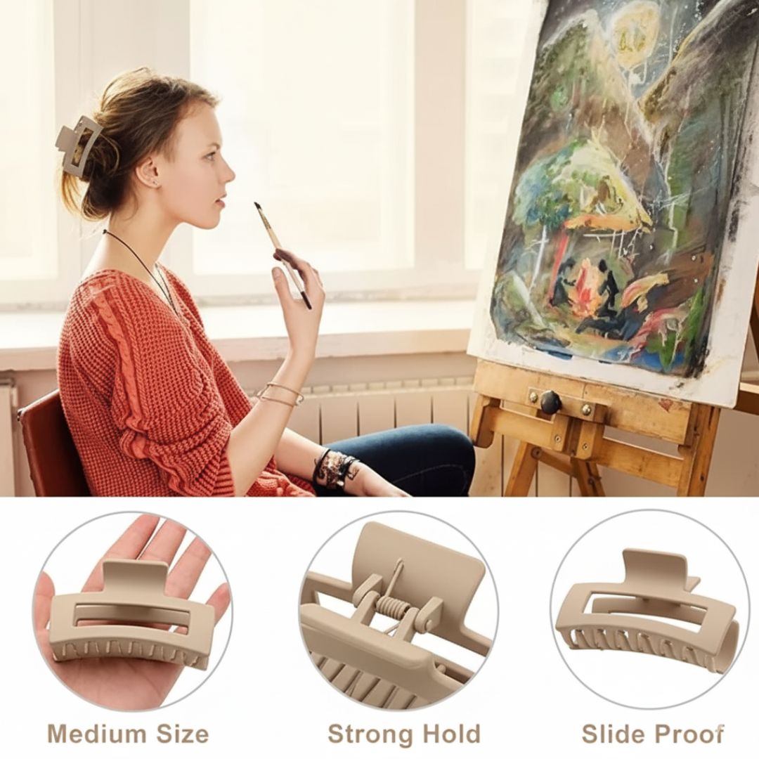 Radhu & Kabby Matte Rectangular Hair Claw Clip for Women/Girls | Set of 4 Minimal Everyday Hair Accessory