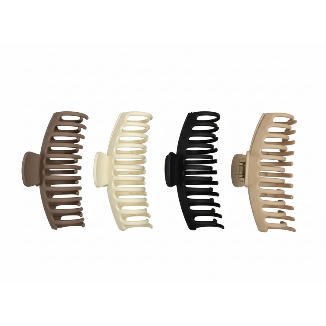 Radhu & Kabby Matte Hair Claw Clip Set of 4 | Wide Tooth Strong Hold | Neutral Shades for Women