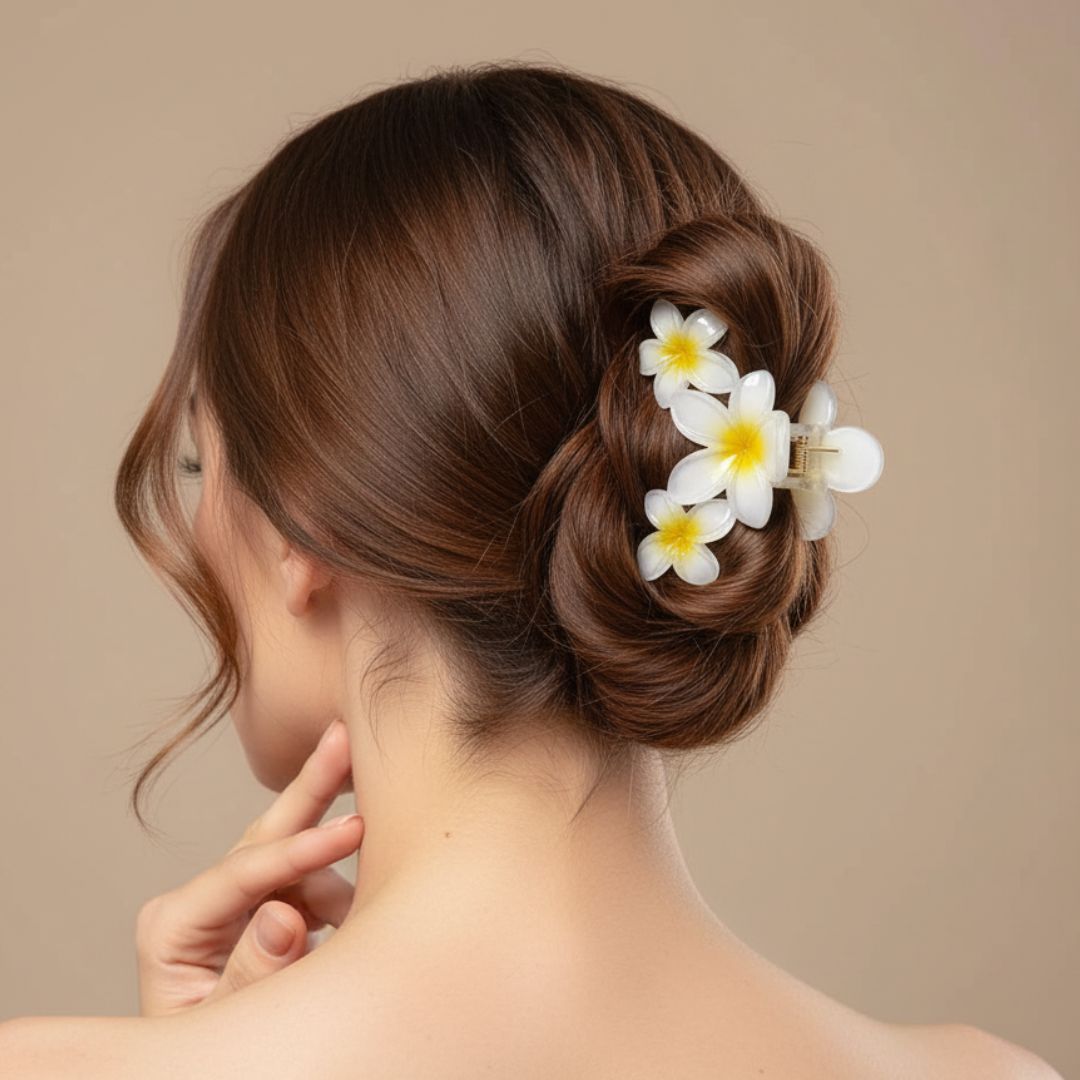 Radhu & Kabby Premium Floral Hair Clutchers for Women | Glossy Flower Design in Pink, Yellow & Purple | Lightweight Hair Accessories