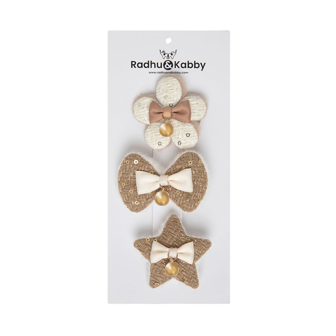 Radhu & Kabby Decorative Hair Clips for Girls | Set of 3 in Different Shapes – Star, Bow & Flower