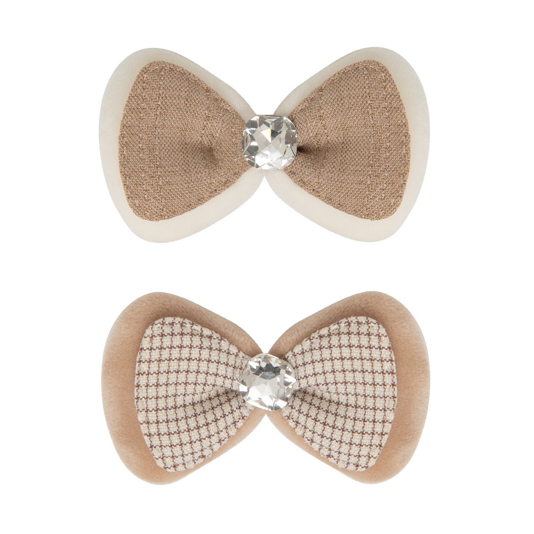 Radhu & Kabby Elegant Bow Hair Clips for Girls | Set of 2 Neutral Toned Bows with Soft Finish